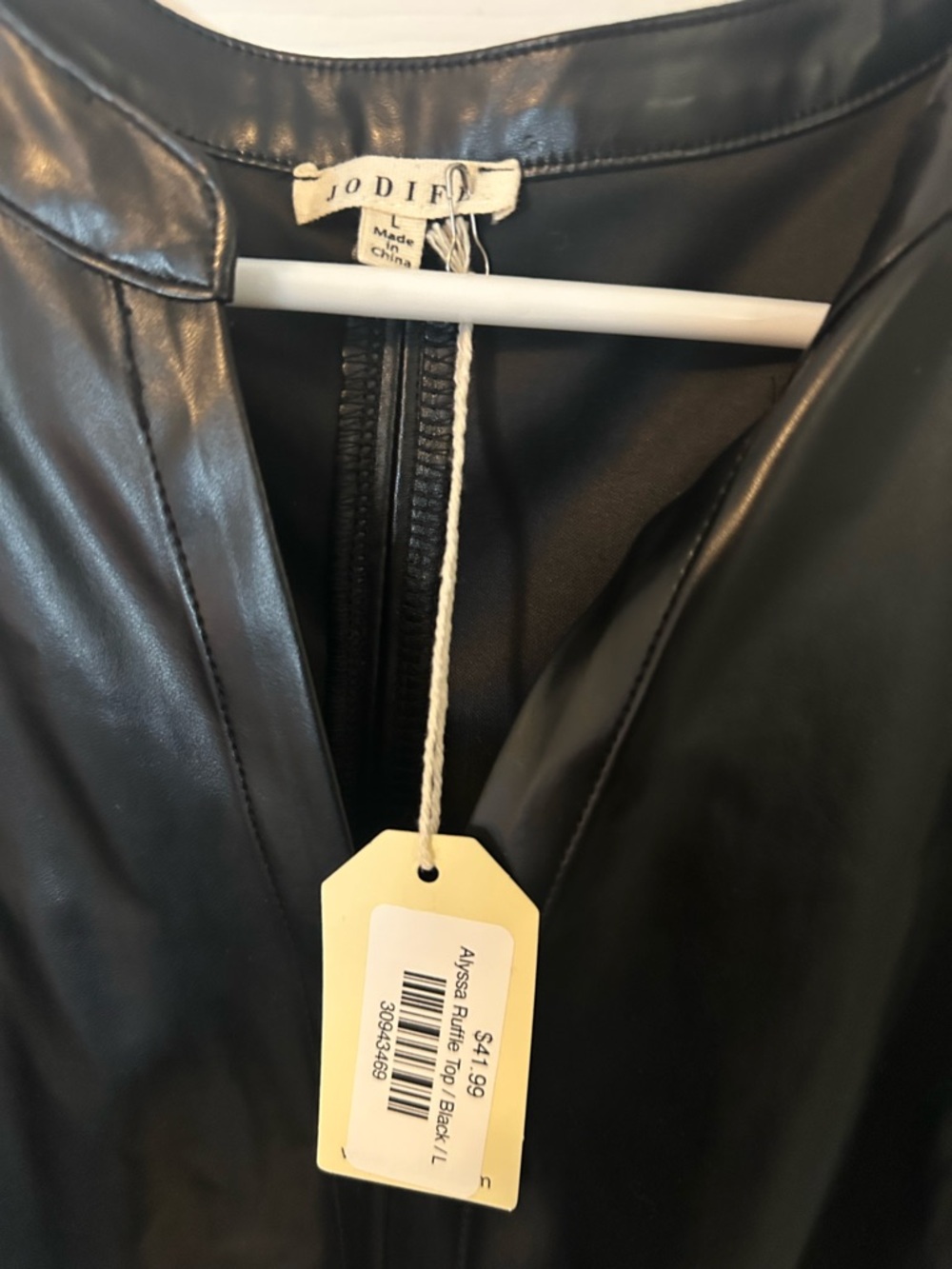 Faux Leather Ruffle-Sleeve Shell Top - Black - Picture 2 of 3